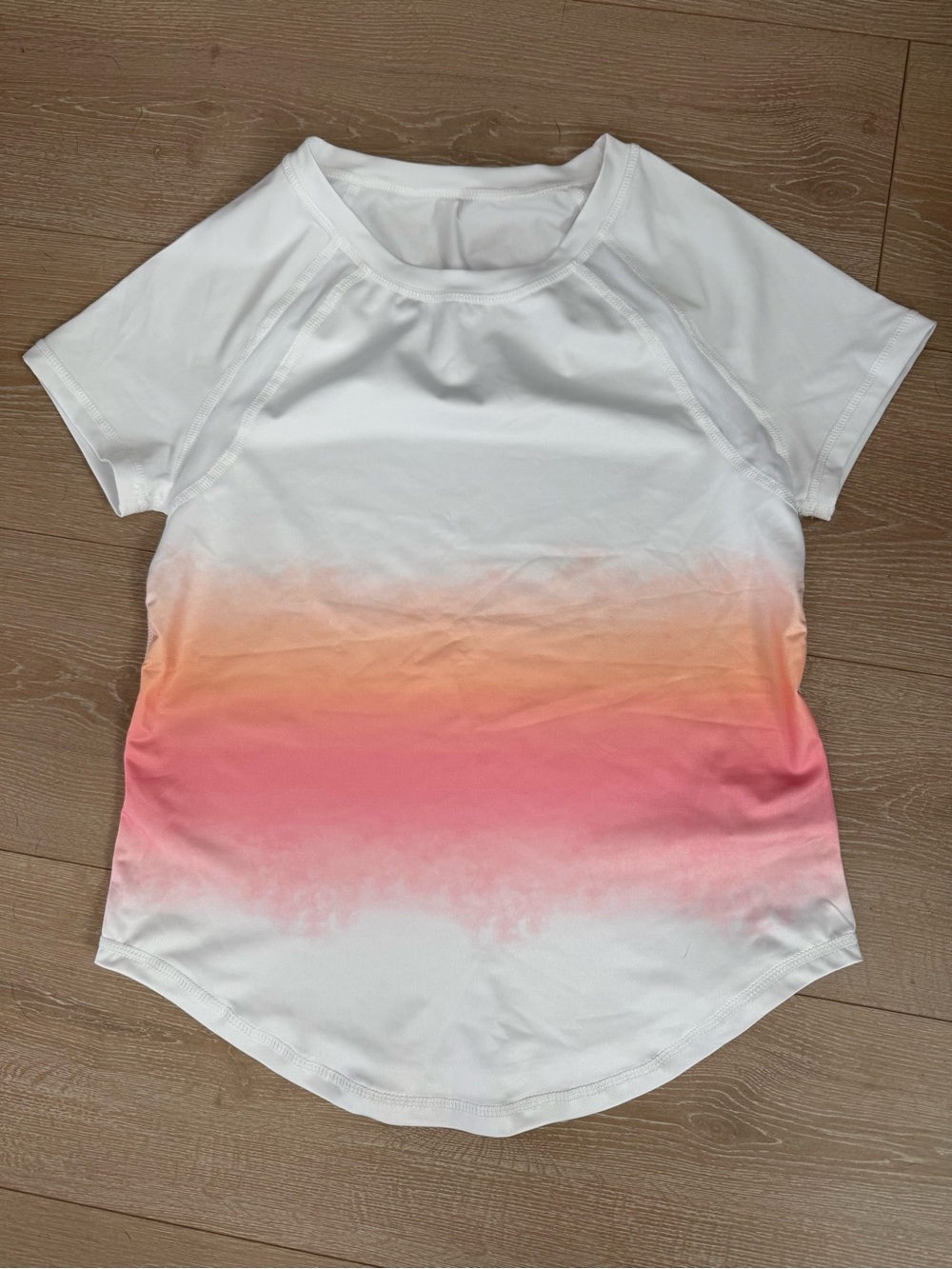 SHEIN White Short Sleeve Tee with Pink to Orange Ombre